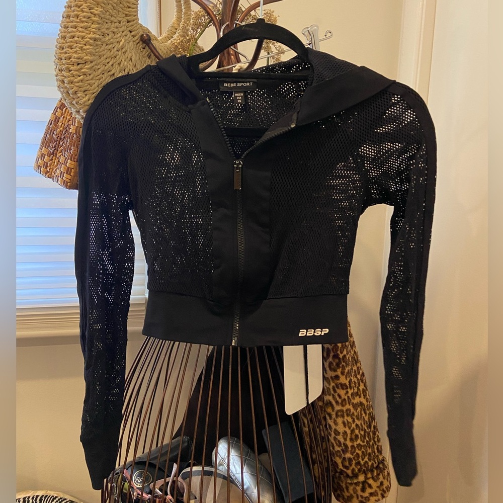 Mesh cropped bebe zip up